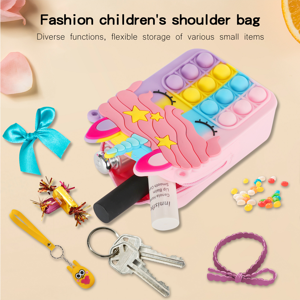 Push bubble pop it fidget mini enhjørning veske,nøkkelveske liten veske fidget sanseleker crossbody veske skulderveske barneleke