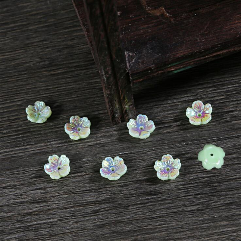 50pcs/lot 8mm imitate shell resin flower beads for diy hair clip Hairpin jewelry making handmade accessories material: green