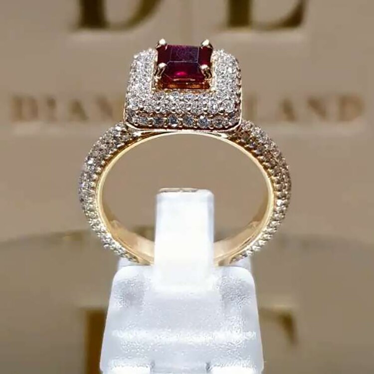 Neue Luxus rot Kristall Elegante Hochzeit Ringe Mit Voller glänzend Cubiz Zirkon Frauen Weibliche Engagement Schmuck Jahrestag: 5