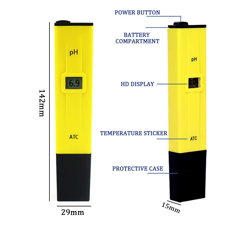 Digital ph meter tester beskyttet lcd ph tester 0.1 pen tester akvarie pool vand vin urin automatisk kalibrering