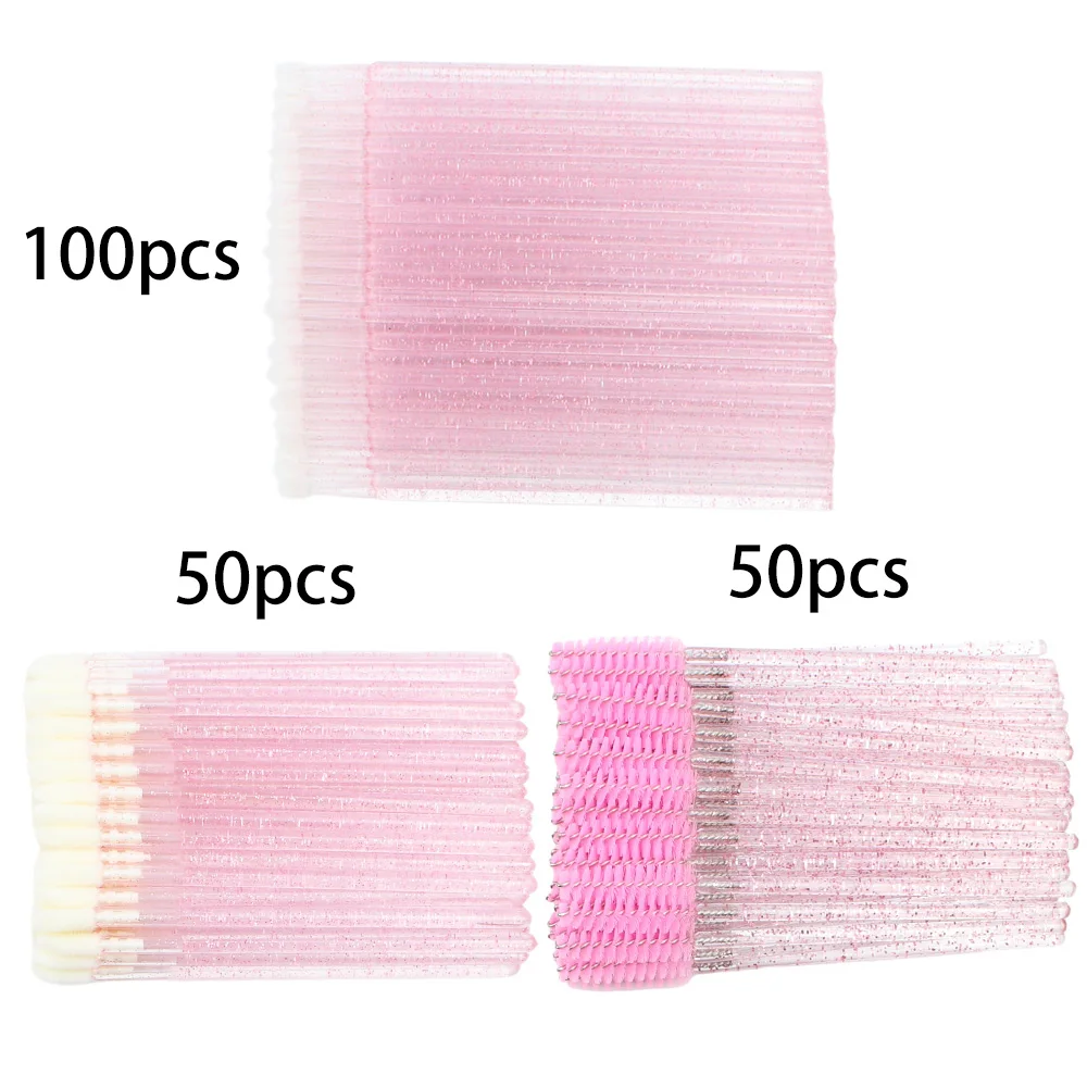 200pcs Disposable Brushes Set Mascara Wands Lip Brushes Microbrush Applicator Swab for Eyelash Extension Eyebrow Makeup Tools: Pink
