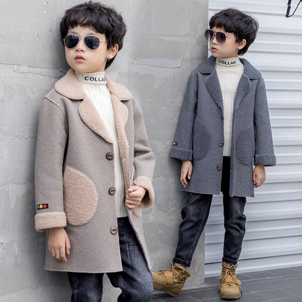Manteau d'hiver en laine pour garçons | Vêtements d'extérieur épais, Style anglais, longue veste en laine, manteaux chauds pour enfants