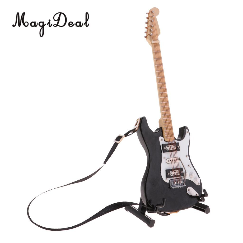 1/6 Schaal Miniatuur Muziekinstrument Craft Speelgoed Elektrische Gitaar Model Poppenhuis Decoratie Accessoire Zwart