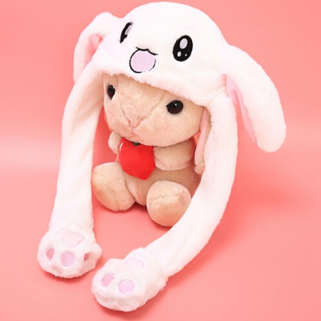Kanin lue med bevegelige ører søt tegneserie lue lue kollisjonspute kawaii morsom leketøy cap barn plysj leketøy bursdag hatt for jenter: Default Title