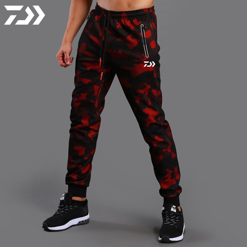 Camouflage Vissen Broek Mannen Ademend Snel Droog Casual Koord Vissen Kleding Herfst Wandelen Broek Joggingbroek Sport: RED / S