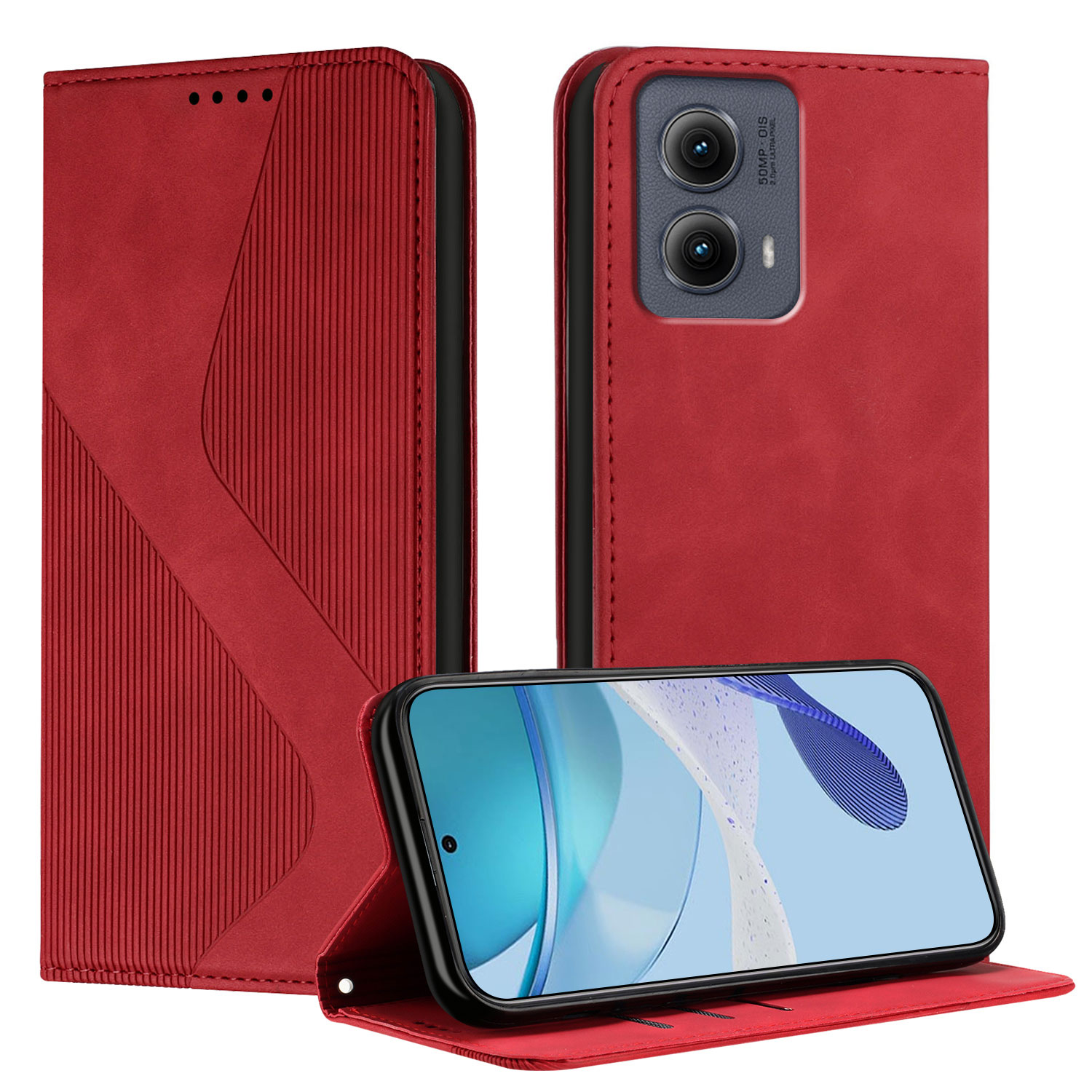 Fundas de cuero con tapa magnética para Motorola Moto G85 5G, funda para Moto G55 G45, funda para Moto G35 G75: ABS / Rojo
