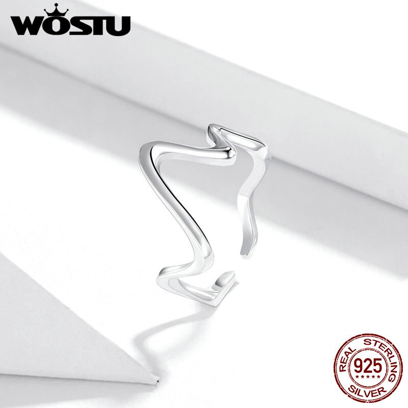 WOSTU Onda Linee di Anello in Argento sterlina 925 Formato Aperto di Barretta Registrabile Semplice Anello per Le Donne Alla Moda Dei Monili 2020 CQR673