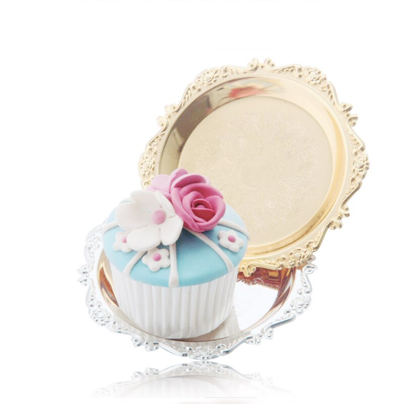 Silver Golden Iron Tray Glossy Plate for Decoration Ornaments Buffet Fruit Cake Party Supplies Dessert Sundries Storage Plates