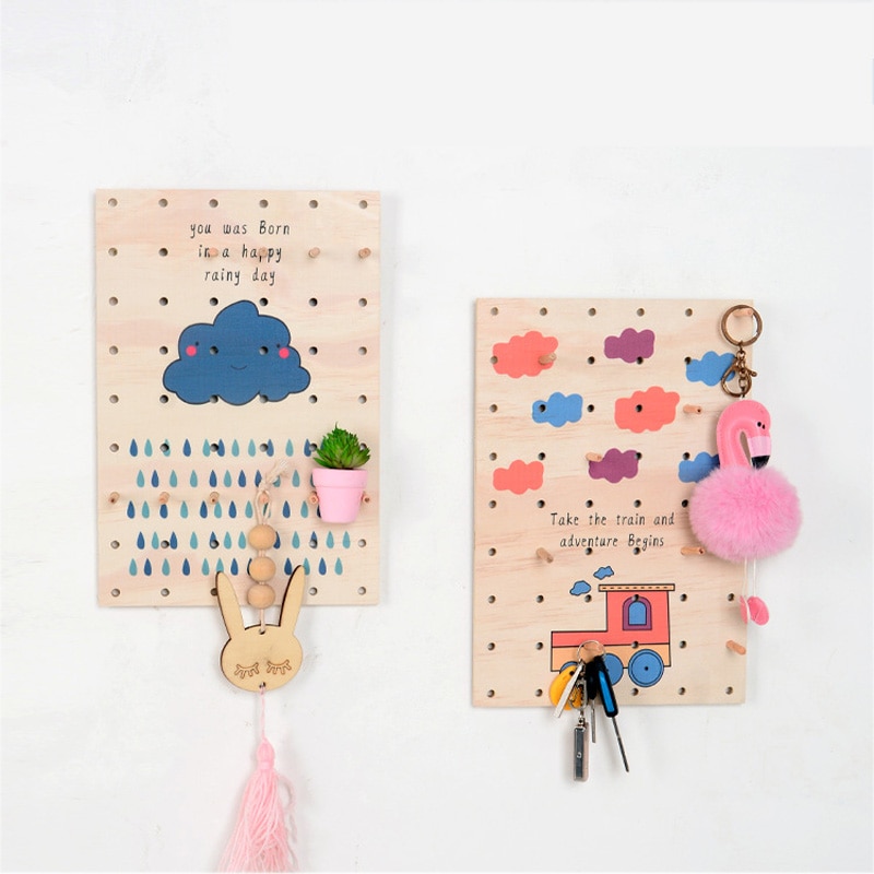 Nordic Wood Wall Hangings Kids Room Decoration Hooks Coat Rack Wall Hanger Cute Wooden Letter Key Holder Home Decor Accessories