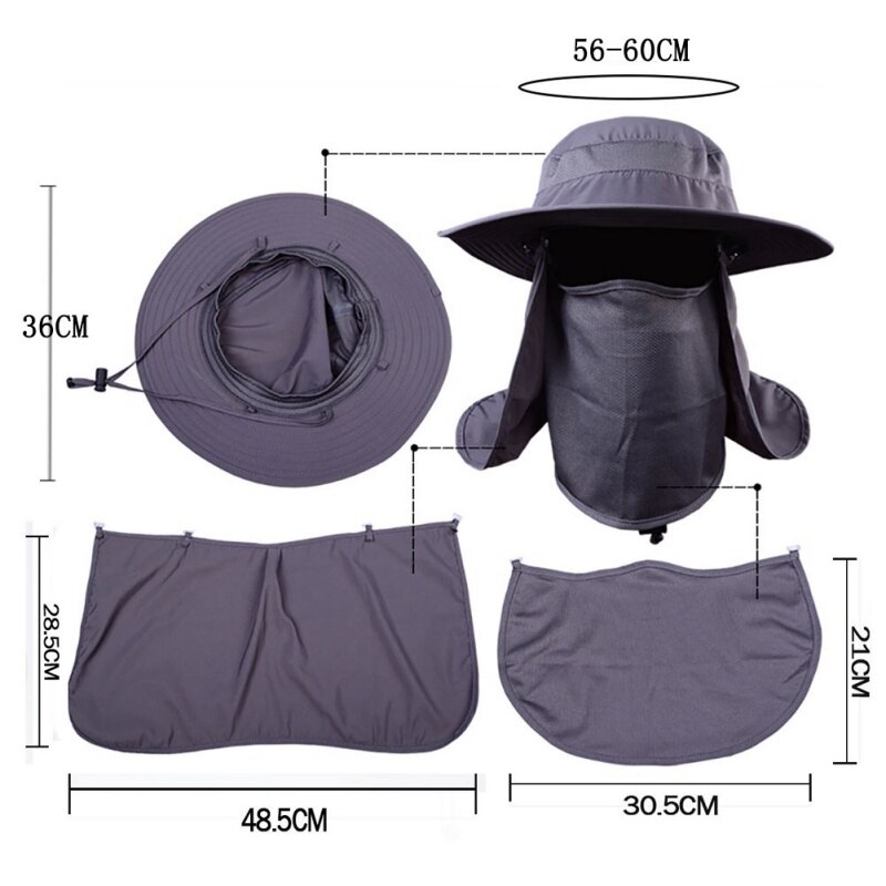 Gorros con solapa de pesca para hombre y mujer, sombrilla a prueba de viento, cubierta desmontable/extraíble para cuello de oreja, sombrero de pescadores, ropa deportiva para exteriores, accesorios