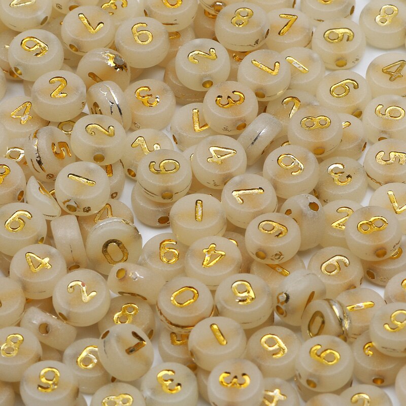 7mm Mixed Luminous Letter Acrylic Beads Round Flat Digital Alphabet Loose Spacer Beads For Jewelry Making Diy Bracelet Necklace: Digital / 200pcs