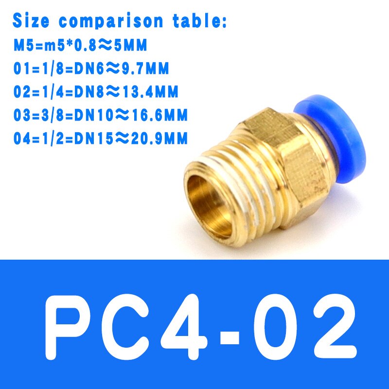 Air Pneumatic PC Fitting 10mm 8mm 6mm 4mm Hose Tube 1/4"BSP 1/2" 1/8" 3/8" Male Thread Pipe Connector Quick Coupling Brass: PC4-02