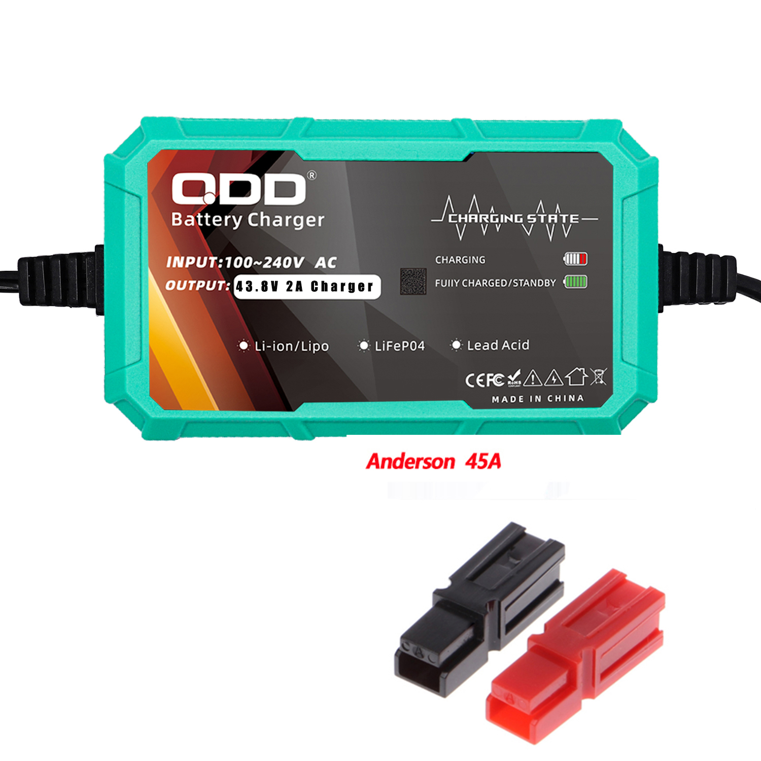 43.8V 2A LiFePO4 Battery Charger for 12S 38.4V Battery Pack LiFePO4 Battery Charger with Multiple Connectors: Yellow / EU