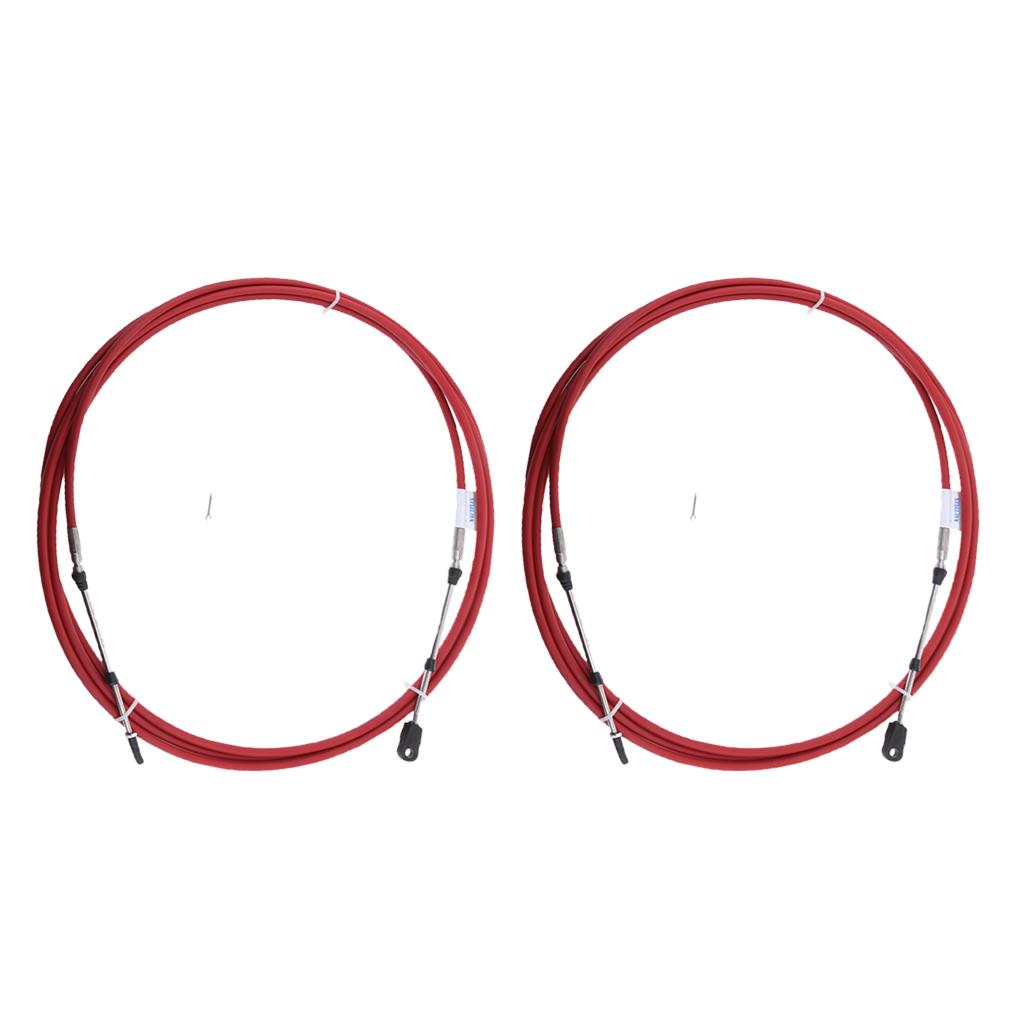 2pcs 14ft Outboard Throttle Shift Control Cable Assembly for Marine Boat Steering System, Red