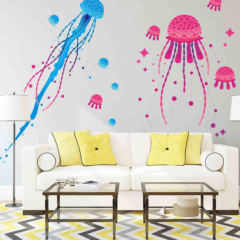 Medusa Mar Océano decoraciones para niños bebé guardería dibujos animados calamar pulpo baño adhesivo para decoración hogareña arte