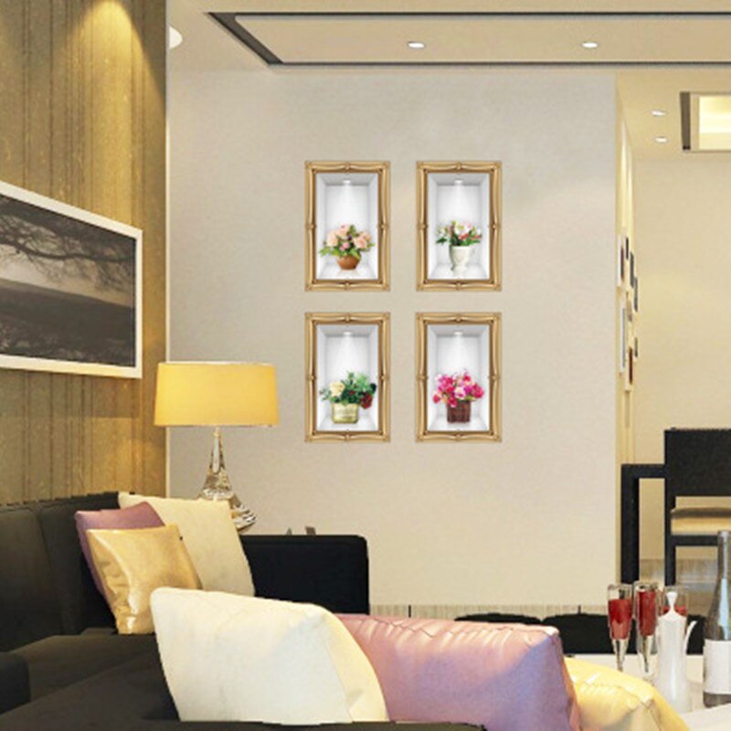 3D Flower Basket Floral Vase Wall Stickers Kitchen Living Room Bedroom Poster Living Room Decorating DIY Home Decoration