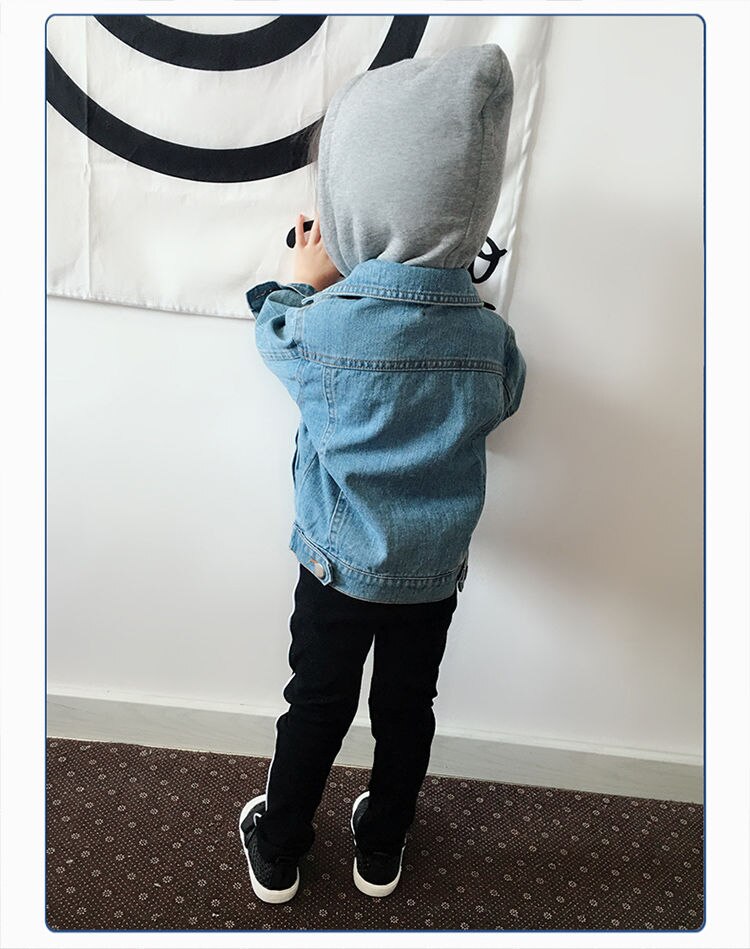 Ropa de primavera para niños y niñas, abrigo de tela vaquera para bebés, chaqueta con capucha Coreana de manga larga