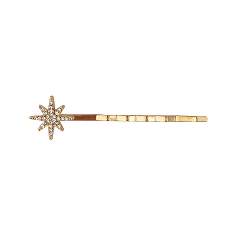 Horquillas laterales de cristal para mujer, pasadores de Metal para el cabello, accesorios para el cabello para niña, conjunto de Clips de diamantes de imitación con estrellas y Luna, horquillas de estrella: Color amarillo dorado claro