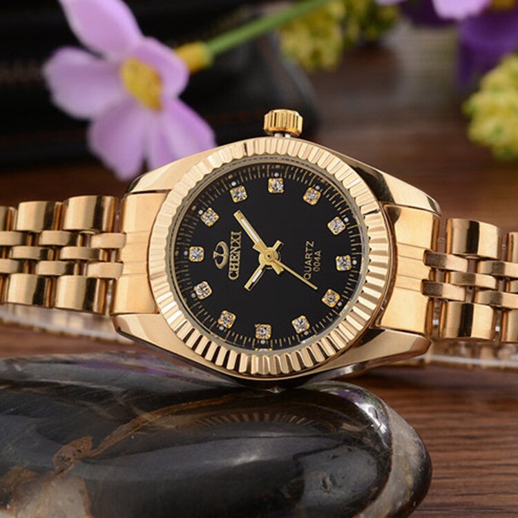 Chenxi – montre de luxe en acier inoxydable pour hommes et femmes, horloge dorée, à Quartz, à la , , 004a