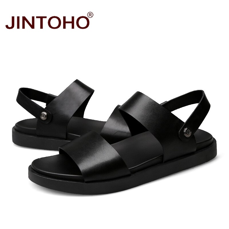 JINTOHO Mannen Sandalen Mannen Lederen Sandalen Zomer Strand Mannen Schoenen Lederen Slippers Voor Mannen Slides