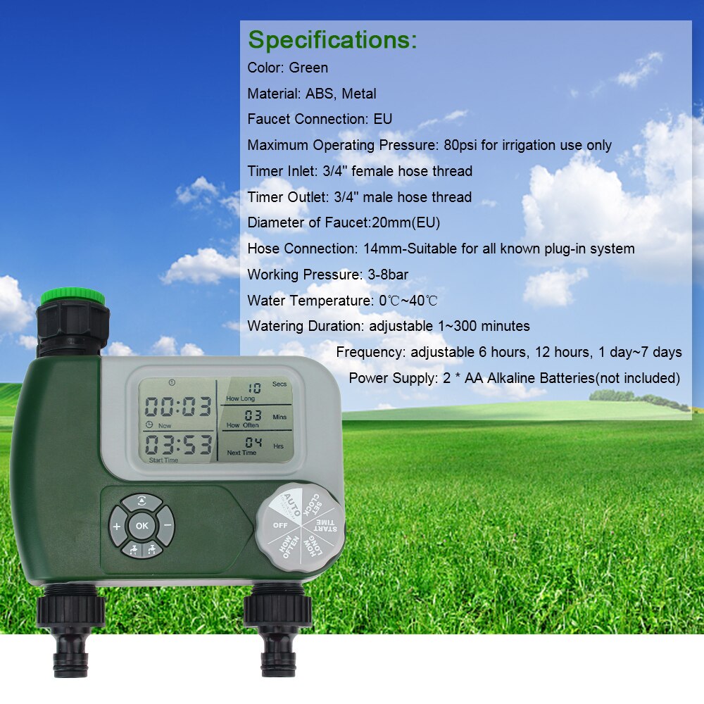 Garden Water Timers Digital Hose ​Faucet Timer Programmable Automatic with 2 Outlet Irrigation Controller
