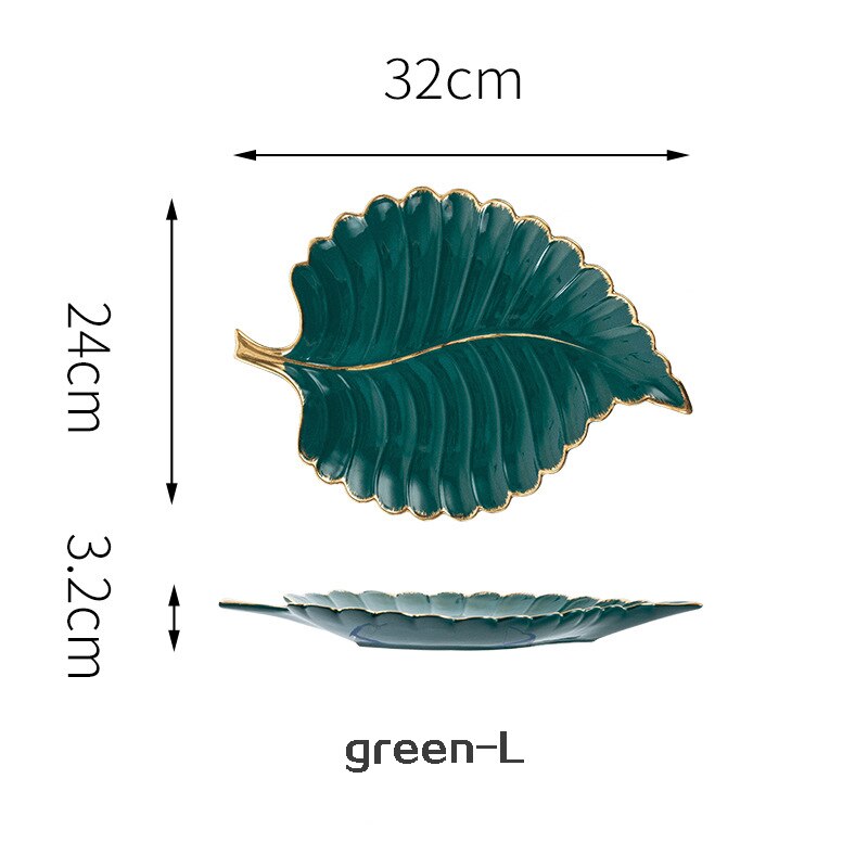 Luxus Keramik Teller Ablage mit Gold Rand Grün Blatt Gold Feder Schmuck machen-hoch Pinsel Lagerung Dekorative Sushi Platte: 32cm Grün