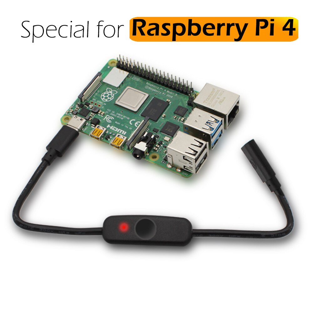 Novo raspberry pi 4 interruptor de alimentação usb tipo c com luz indicadora macho para fêmea USB-C cabo extensão interruptor para raspberry pi 4b