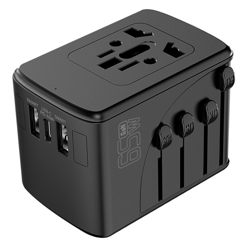 Travel Plug Wereldwijd Multifunctionele Pd65W Travel Adapter Gallium Nitride Fast Charger: Black