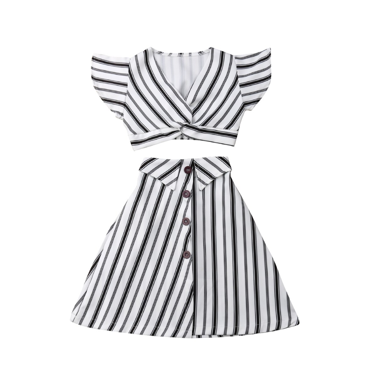 Summer Girl Stripe Clothes Set Girls Beach Casual Outfits Kids Toddler Ruffle Off-Shoulder T-Shirt Top+Bow Skirt Tutu Dress: 7-8 Years