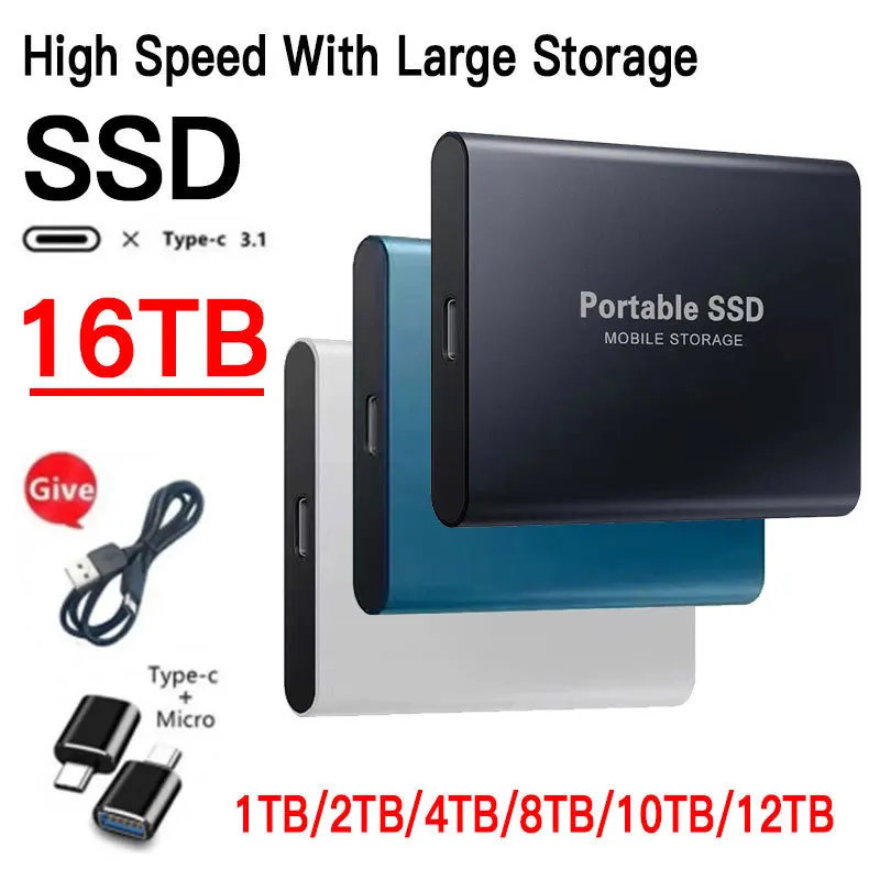 Tragbare externe SSD-Festplatte, 1 TB, USB 3.0-Schnittstelle, Hochgeschwindigkeits-Original-SSD-Solid-State-Festplatte für Laptop/Desktop-Speicher