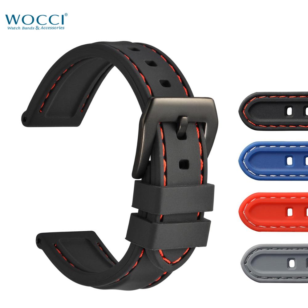 Wocci Siliconen Rubber Horlogebanden 18Mm 20Mm 22Mm 24Mm Diver Zwart Blauw Grijs Waterdichte Polsband Sport Stijl horloge Band Strap
