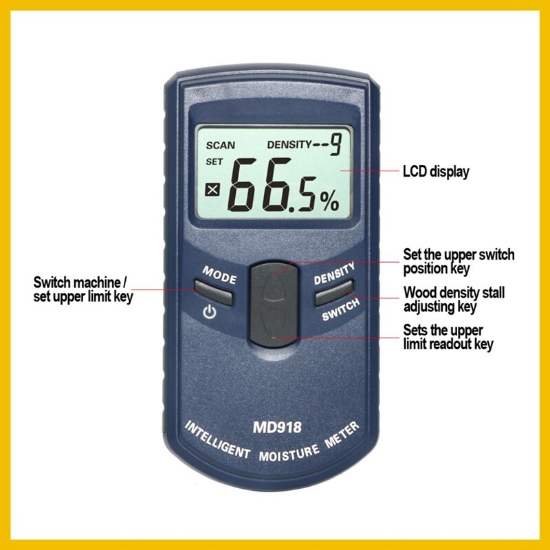 Md918 Inductive Wood Timber Moisture Meter Hygrometer Digital Electrical Tester Measuring Tool 4~80% Density Electromanetic