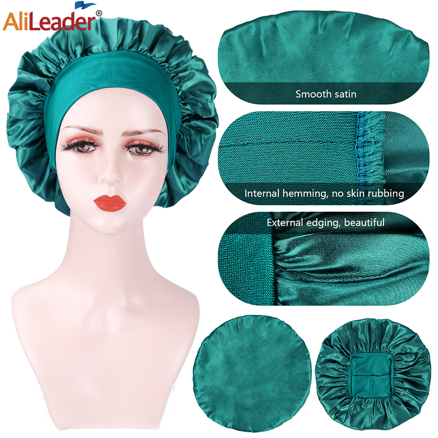 Wide Elastic Band Women Satin Night Sleep Cap Hair Bonnet Hat Silk Head Cover Women&#39;s Satin Solid Sleeping Hat Night Sleep Cap