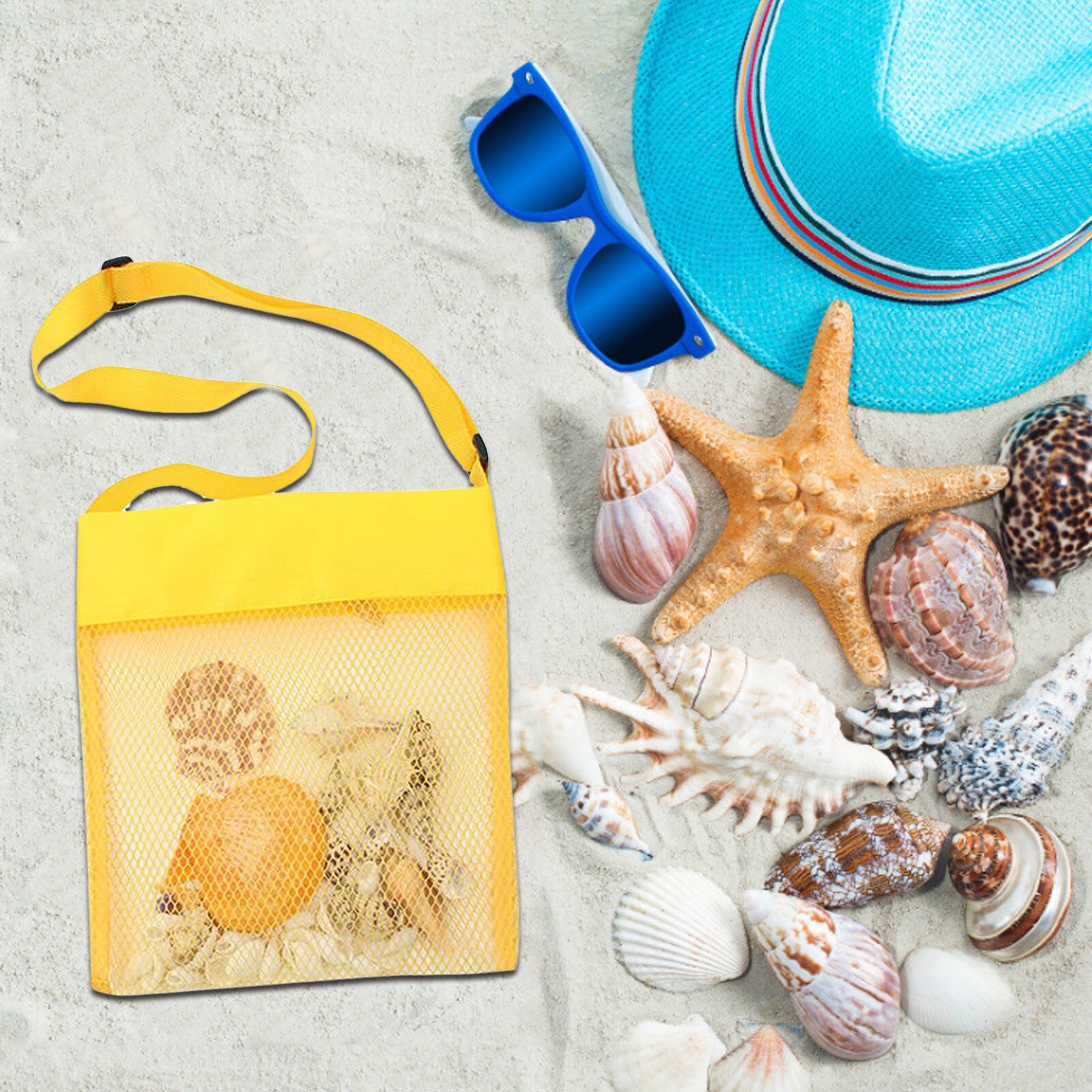Kleur Kinderen Mesh Strand Ademend Zee Shell Tassen Verstelbare Draagriemen Essentiële Tools Voor Bezoek De Strand # G: YE