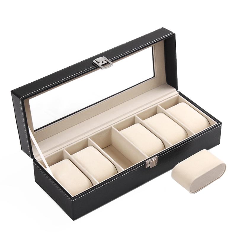 6 slots urkasse æske smykkeopbevaringsboks med lågkasse smykkeure displayholder organizer