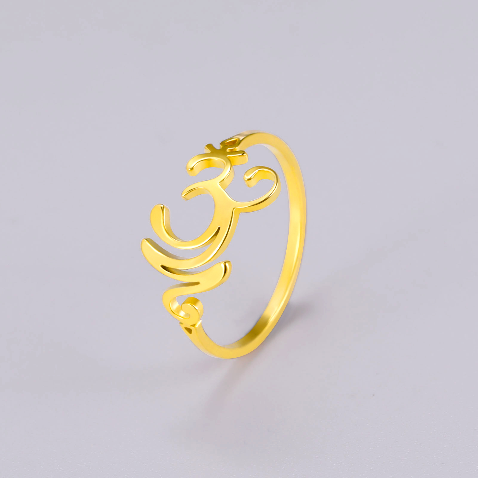 Om Aum-Anillo con símbolo de acero inoxidable, Buda, Yoga hindú, accesorios para dedos huecos, joyería de con personalidad, para mujeres y hombres: 9 / Oro