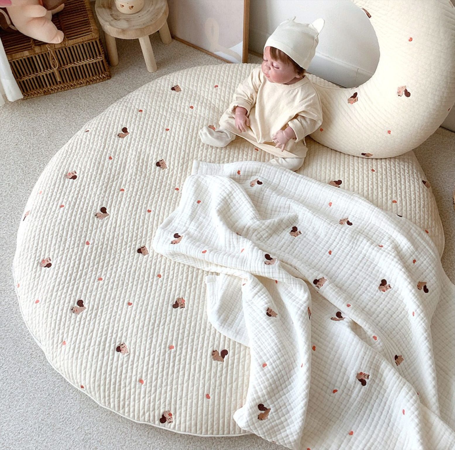 Tapis de sol rond et épais cousus en forme d&#39;ours pour bébé, accessoire de jeu coréen, tente décorative pour chambre de -né, accessoire Photo pour -né