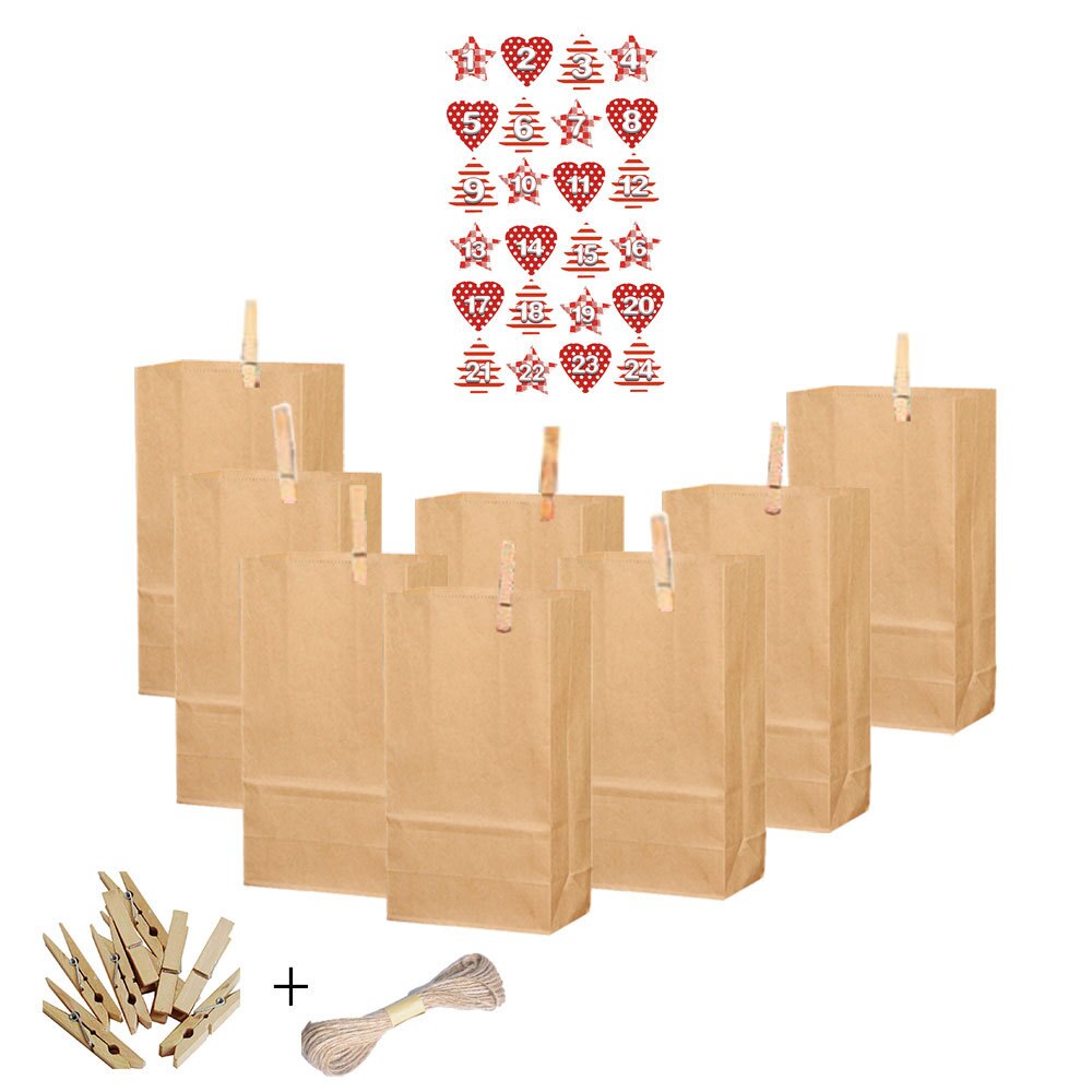 24pcs/set Kraft Paper Bag Christmas Bag Treat Candy Box Birthday Year Party Favor Stand Bags: F