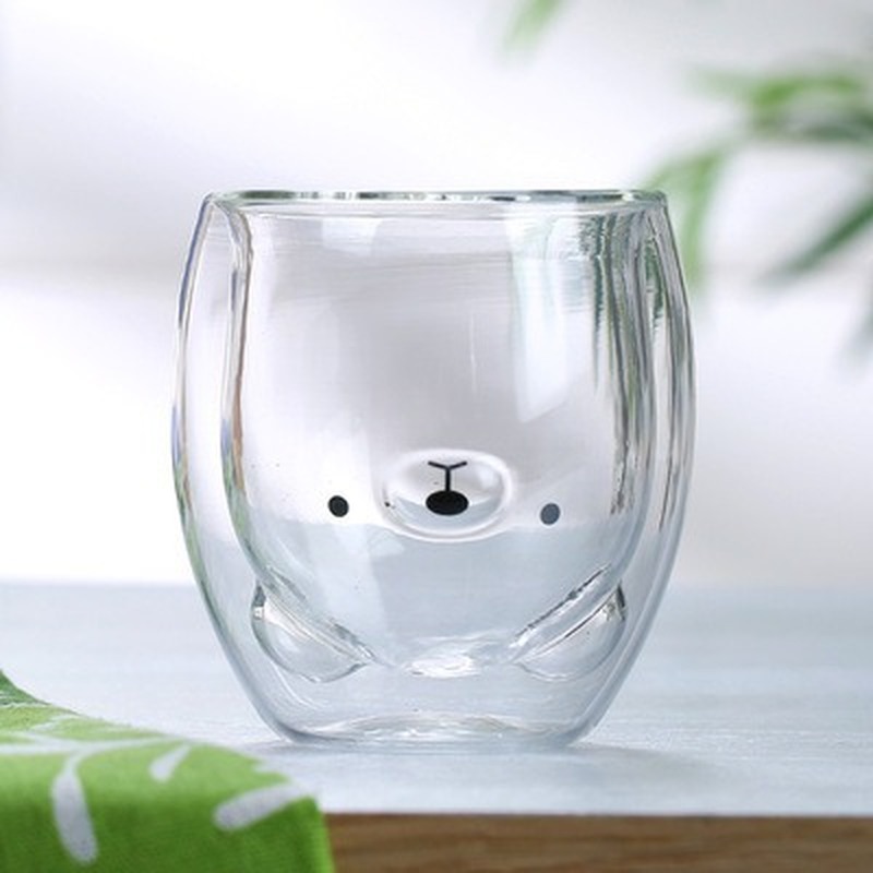 Søt bjørn dobbeltlags kaffekrus dobbelt glass kopp kartong dyr melk glass dame søt jul  wf109: D