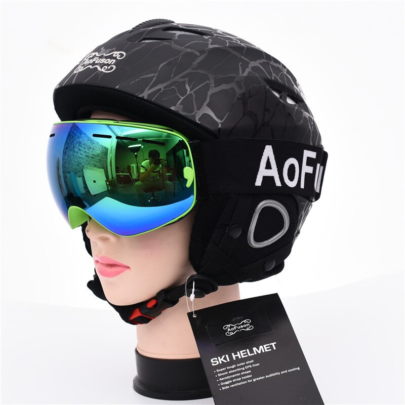 Ski Apparatuur Set Helm Met Goggle Veiligheid Integraal Gevormde Plus Size Plus Fluwelen Helm Dubbele Lagen Anti-Fog bril