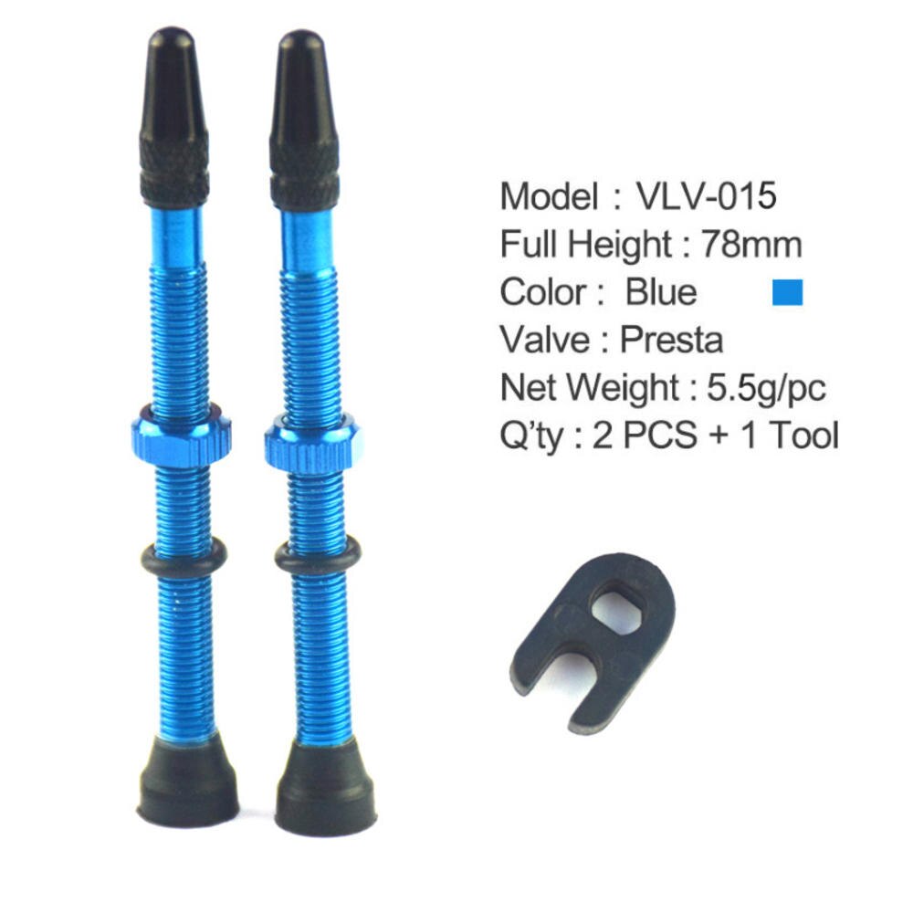 2 Pcs/set Mountain bike road bike tubeless vacuum valve presta 48/60/78mm nozzle aluminum alloy bicycle tire accessories: Blue 78mm