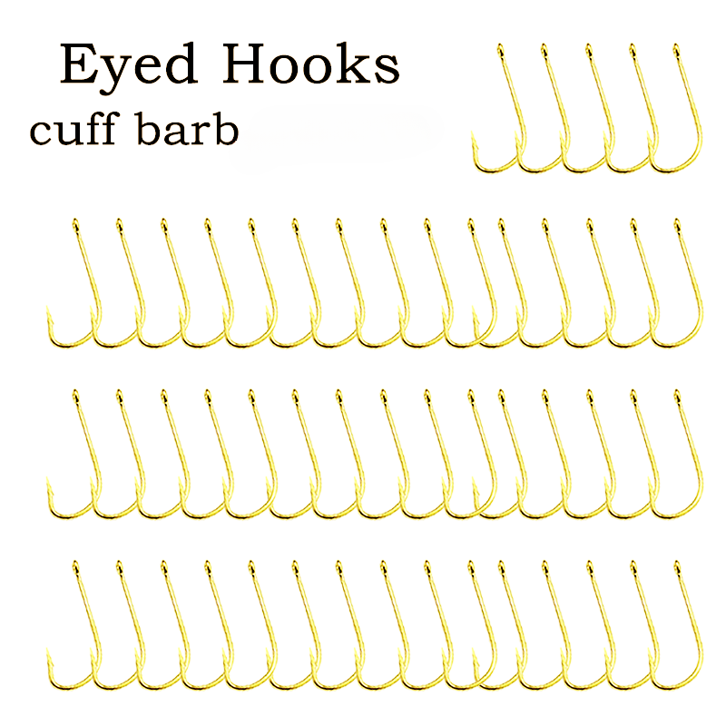 50 anzuelos de pesca pequeños 1 # -10 # Anzuelo con ojos circulares de púas, anzuelos dorados pequeños, anzuelos para puños de carpa, aparejos de pesca equipamentos