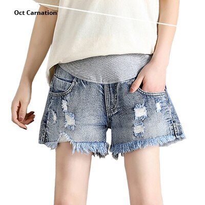 Boot cut solid høj talje barsel denim kort lyseblå flået jeans bukser graviditet tøj bund: Xl