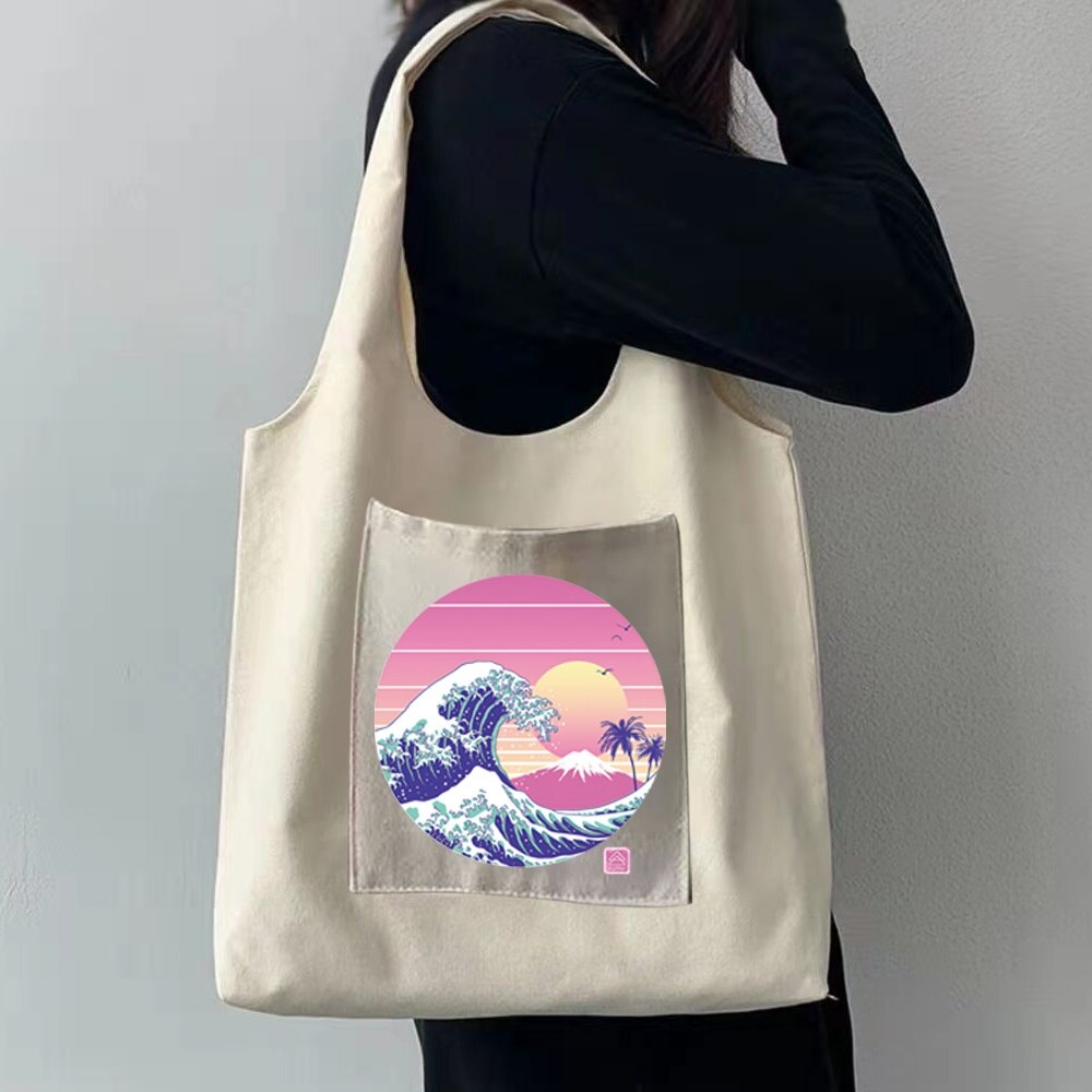 Mode Canvas Vest Tas Dames Wave Print Opvouwbare Reizen Diversen Opbergtas Wasbaar Draagbare Crossbody Schoudertassen: Style 13