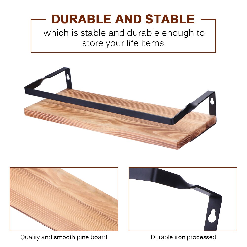 2 Pcs Modern Floating Storage Shelves Wall Mounted Storage Racks Iron Pine Shelves Kitchen Bathroom Bedroom