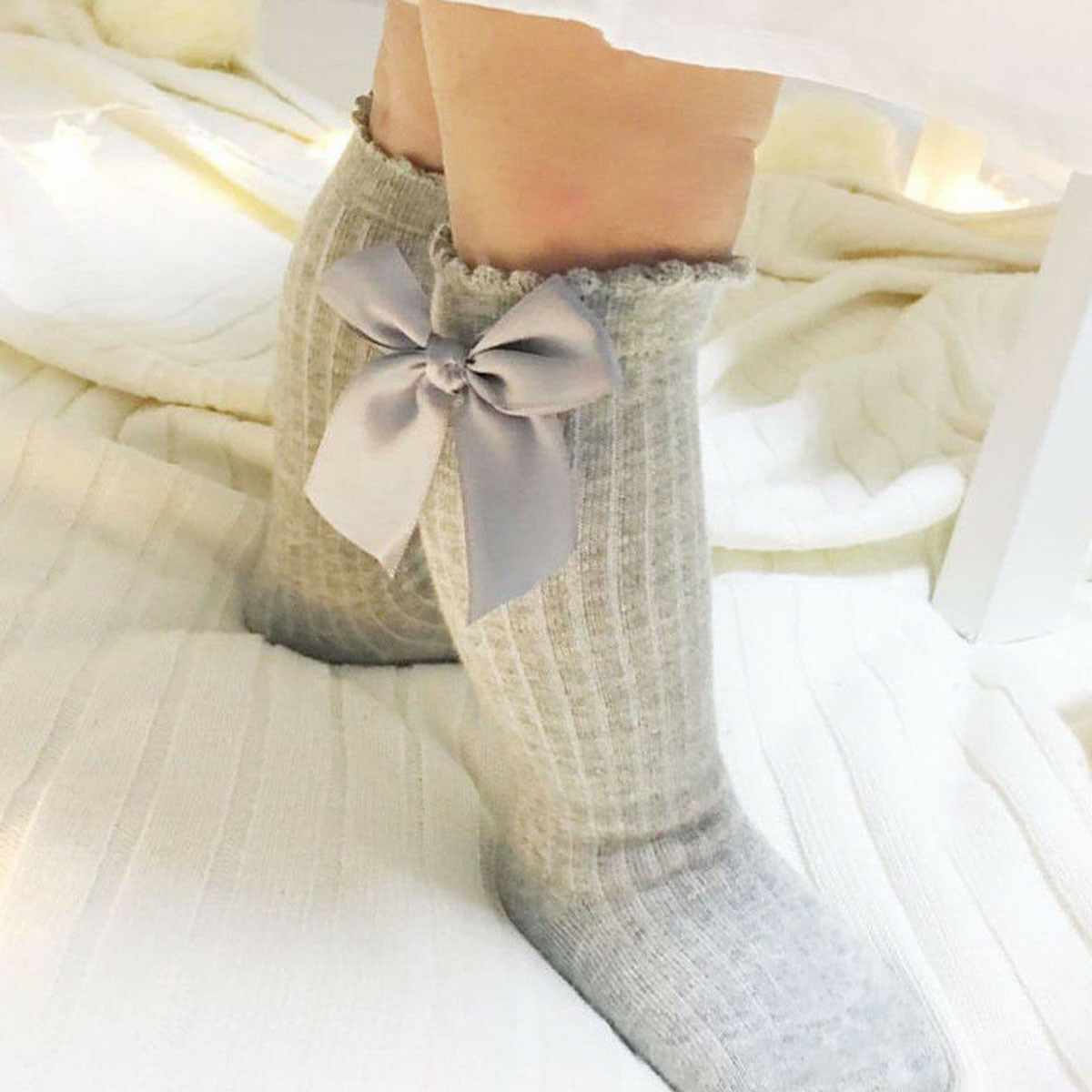 0-4Y Baby Baby Girl Sokken Knie Hoge Bogen Prinses Sokken Leuke Lange Buis Booties Sokken 5 Kleuren