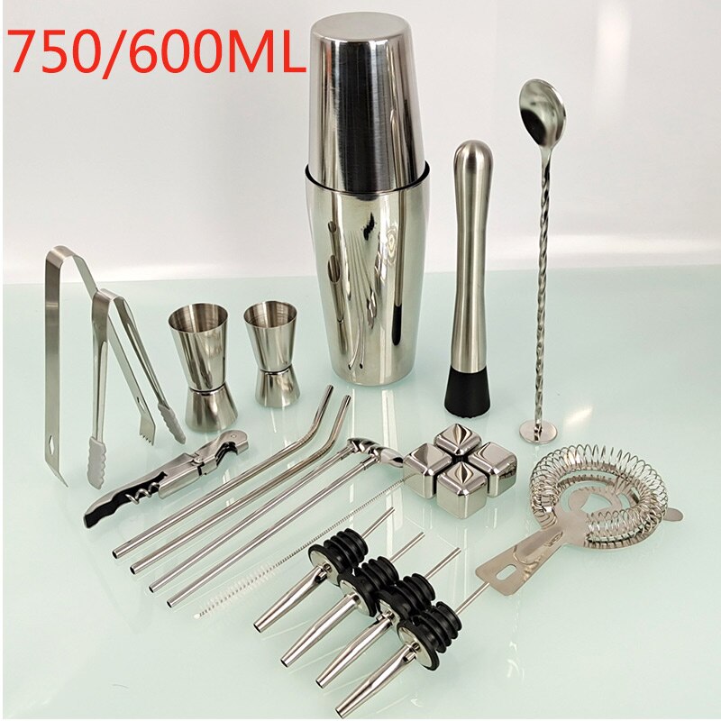22pcs Stainless Steel Cocktail Shaker Mixer Wine Martini Boston Shaker For Bartender Drink Party Bar Tools 550ML/750ML: F
