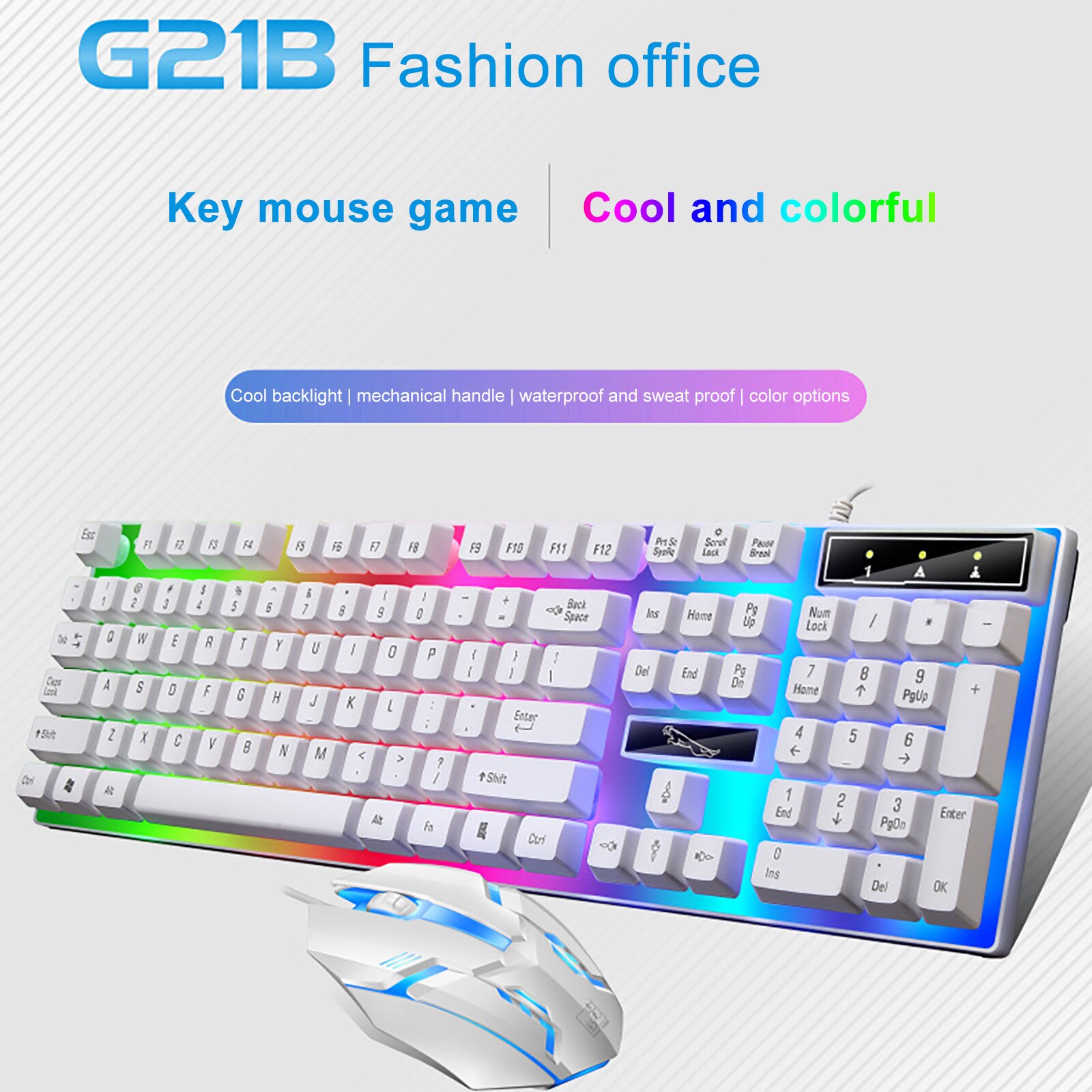 wired keyboard and mouse set LED lighting rainbow backlit PC manipulator feel gaming keyboard and mouse set