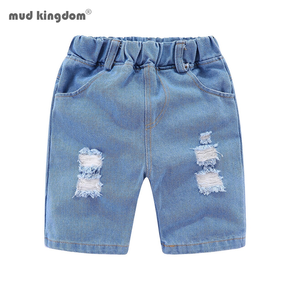 Mudkingdom-Shorts en Denim pour garçons, pour l'été, à la , élastique déchiré à taille solide, pour garçons