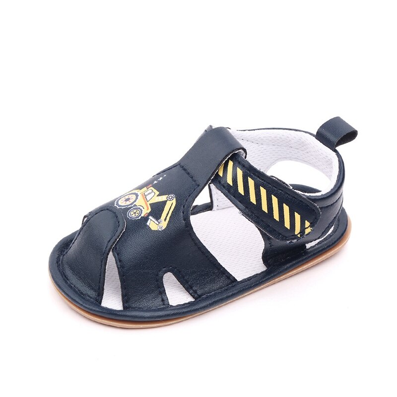 Zomer Schoenen Jongen Zacht Lederen Sandalen Cartoon Auto Hollow Out Pasgeboren Baby Baby Schoenen Casual Zachte Antislip Ademend prewalker: Dark Blue / 13cm(12-18 Month)